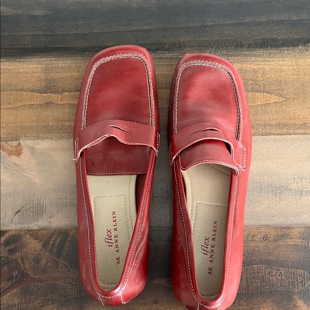 Anne Klein Red Leather Penny Loafers